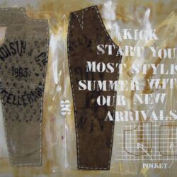 Acrylique et matériaux divers, sac de toile de jute, sur toile, 117 x 146, 2011