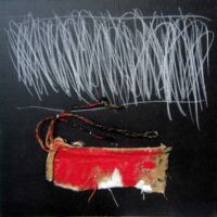 Acrylique et matériaux divers sur sac de toile de jute, 50 x 50, 2011