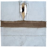 Acrylique et matériaux divers sur sac de toile de jute, 100 x 100, 2007