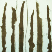 Acrylique et matériaux divers sur sac de toile de jute, 100 x 100, 2008.
Collection privée