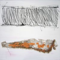 Acrylique et matériaux divers sur sac de toile de jute, 80 x 80, 2012