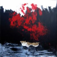Acrylique et matériaux divers sur sac de toile de jute, 90 x 90, 2012