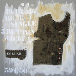 Acrylique et matériaux divers, sac de toile de jute, sur toile, 100 x 100, 2011