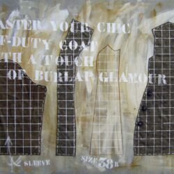 Acrylique et matériaux divers, sac de toile de jute, sur toile, 117 x 146, 2011