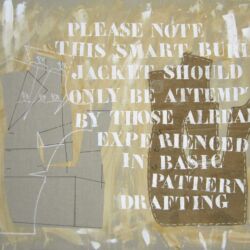 Acrylique et matériaux divers, sac de toile de jute, sur toile, 117 x 146, 2011.
Collection privée